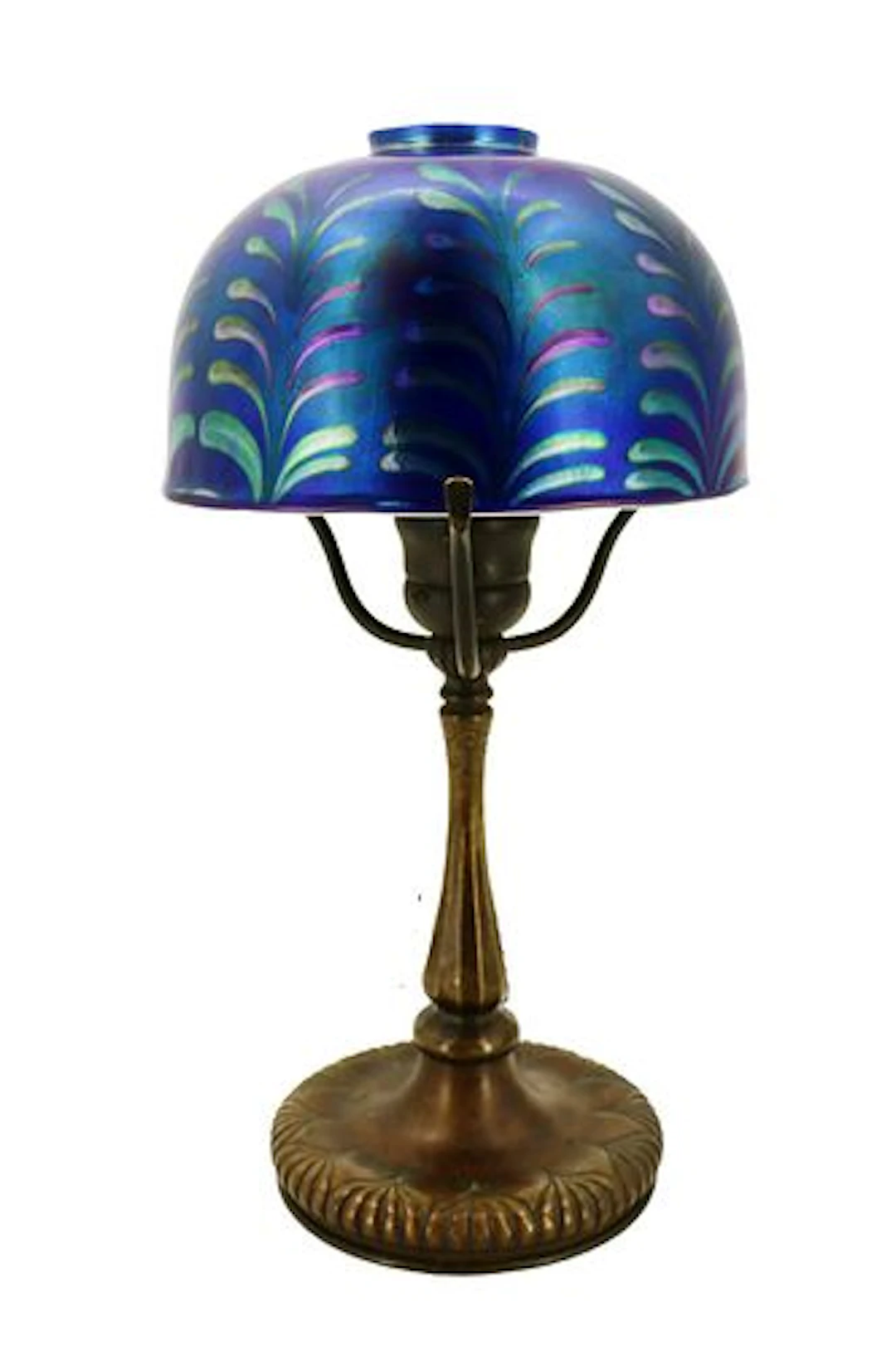 Tiffany Studios Bronze & Blue Favrile Glass "Pulled Feather" Desk Lamp