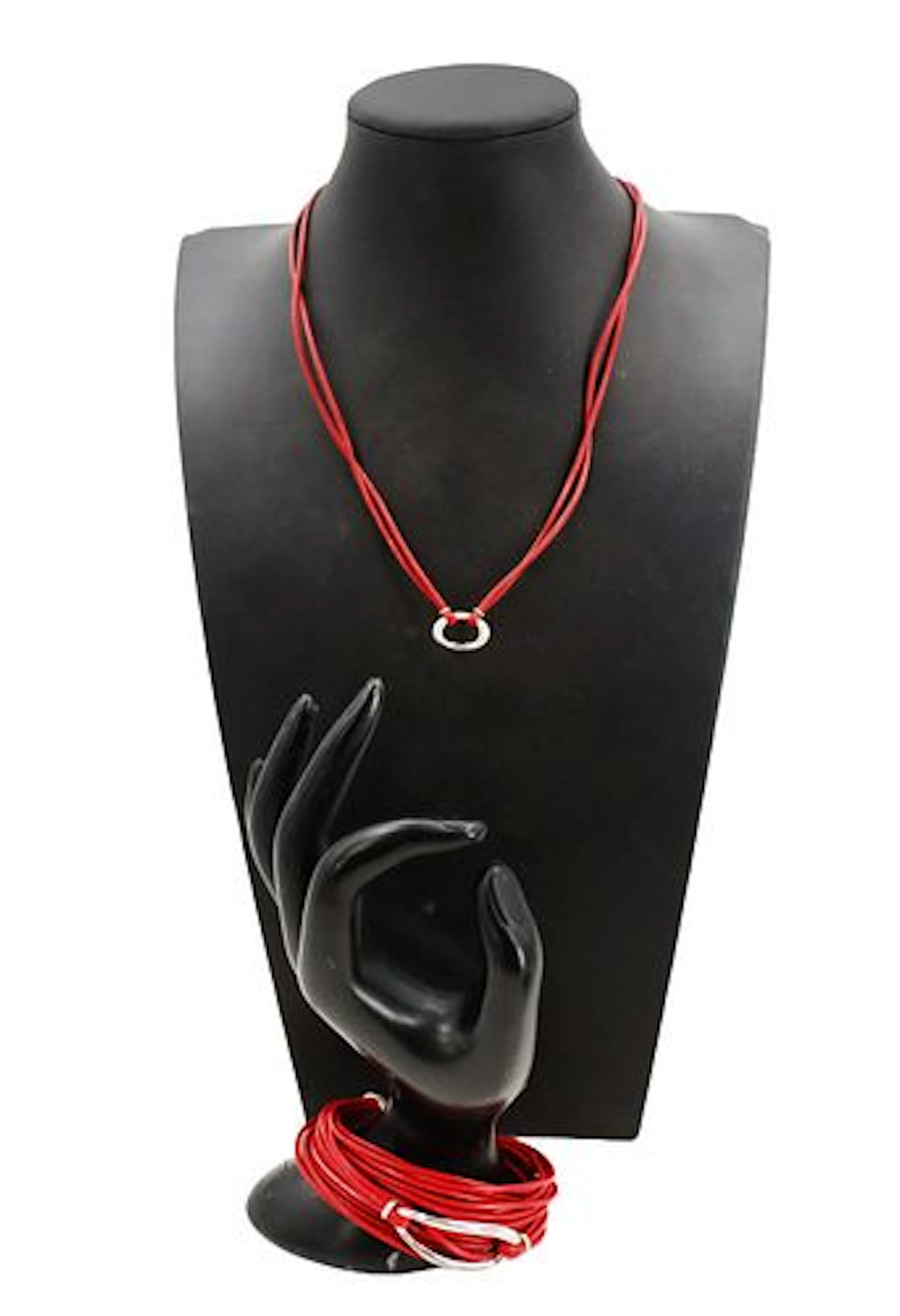 Somers Sterling Silver and Red Leather Necklace and Bracelet Set