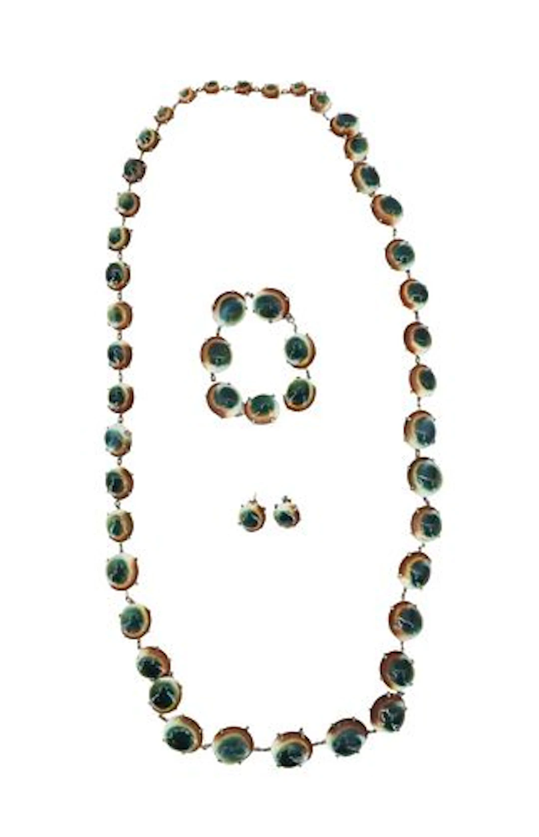 Three Piece Vintage Sterling Silver and Ceramic Jewelry Set