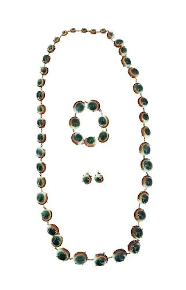 Three Piece Vintage Sterling Silver and Ceramic Jewelry Set