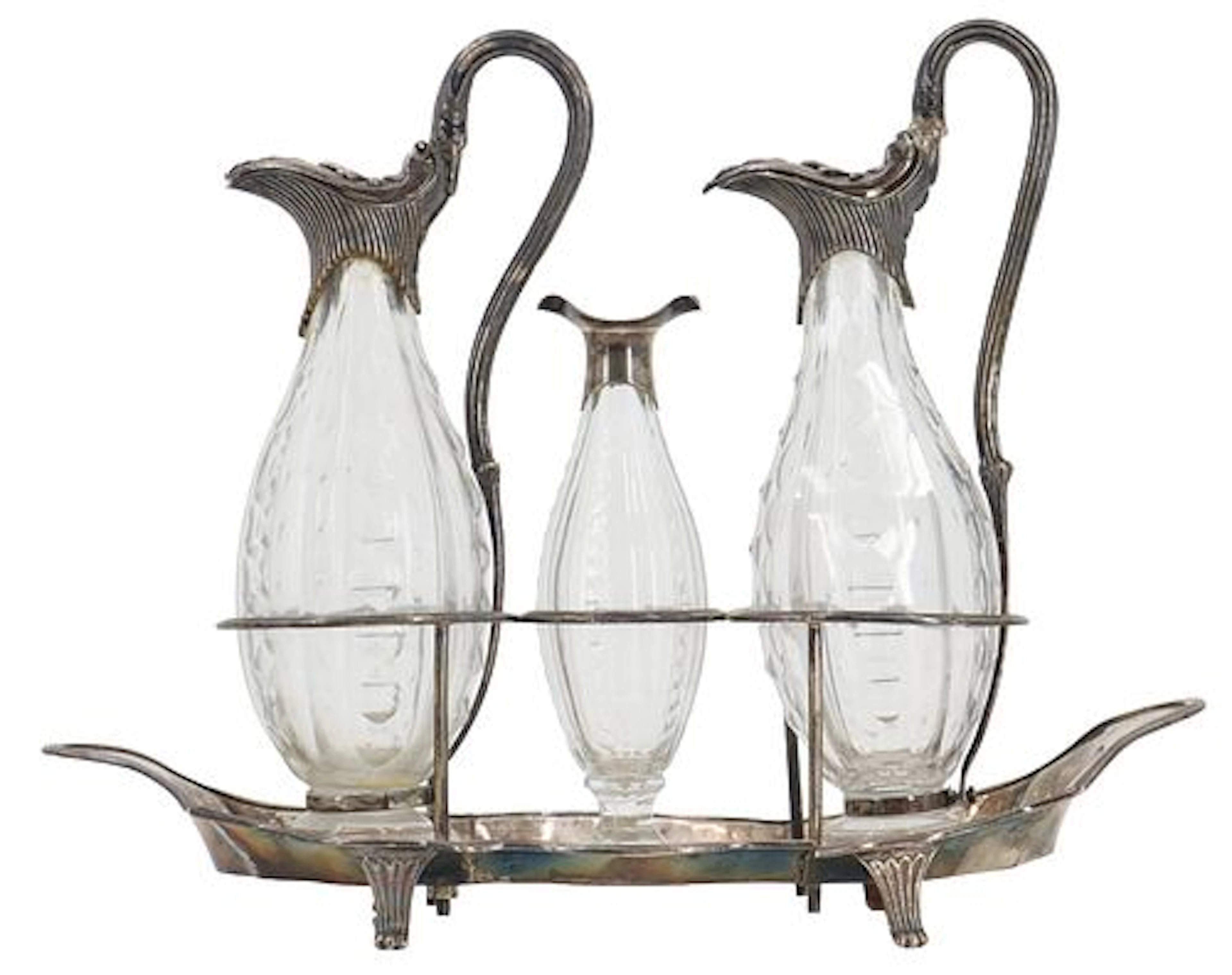 Antique English Sterling Silver and Crystal Decanter Display Set -