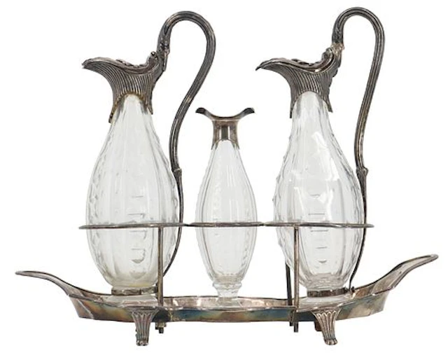 Antique English Sterling Silver and Crystal Decanter Display Set -