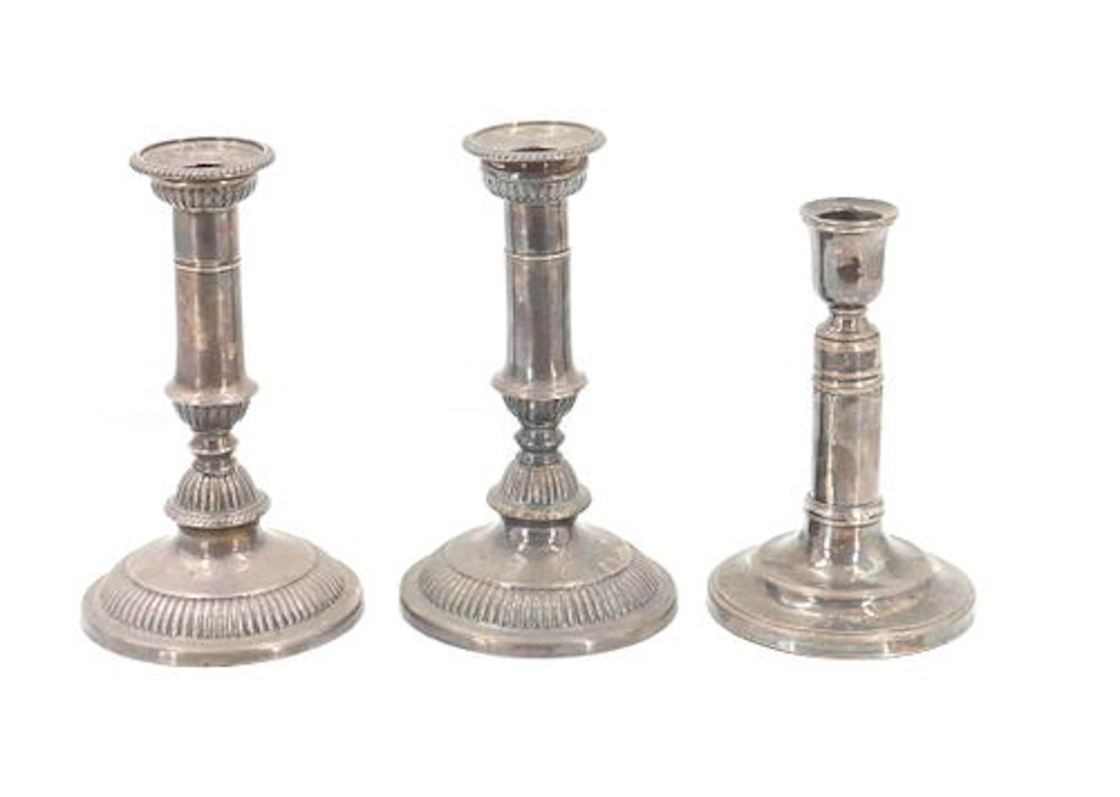 (3) Antique English Unique Sterling Silver Weighted Candle Holders