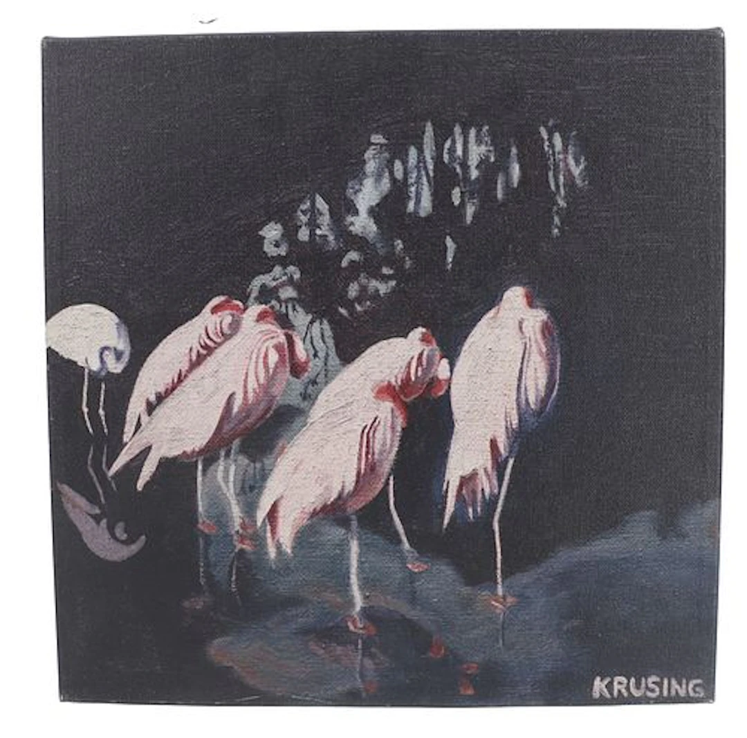 Signed Krusing (20th Century ) Oil on Canvas Flamingos