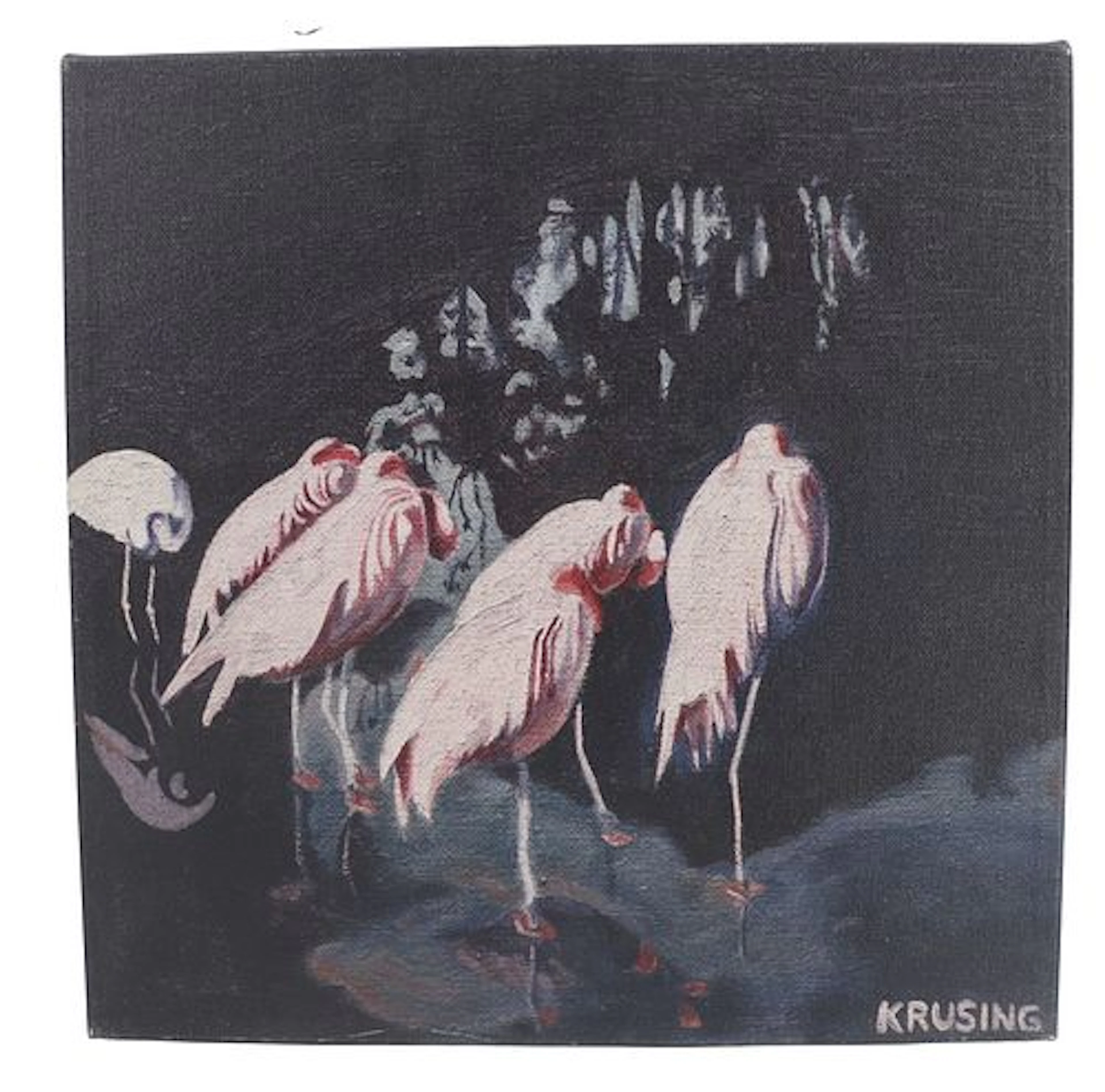 Signed Krusing (20th Century ) Oil on Canvas Flamingos