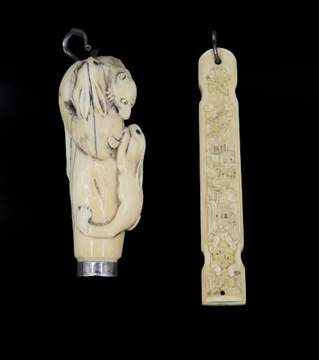 (2) Antique Japanese Carved Bone Handles