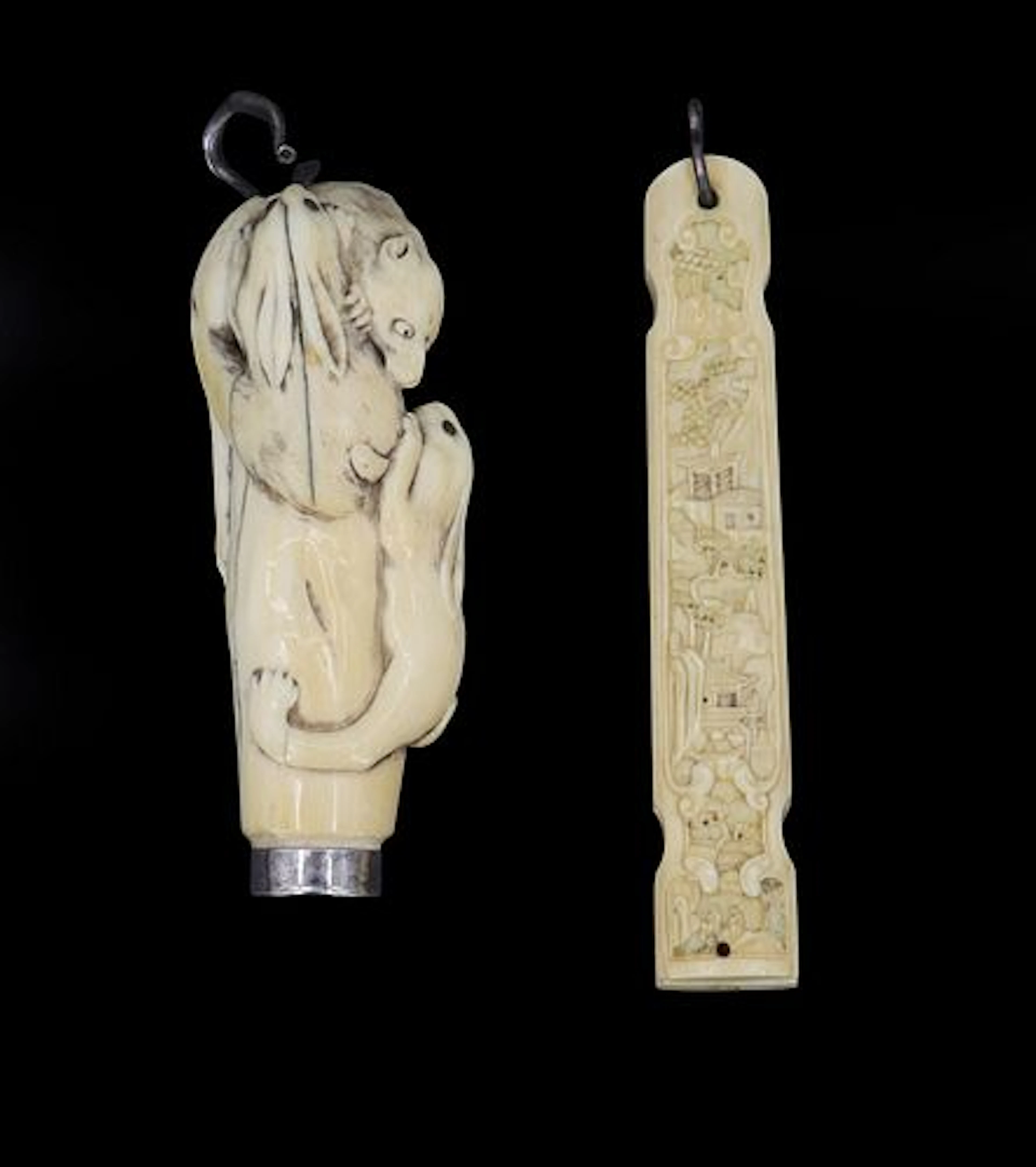 (2) Antique Japanese Carved Bone Handles