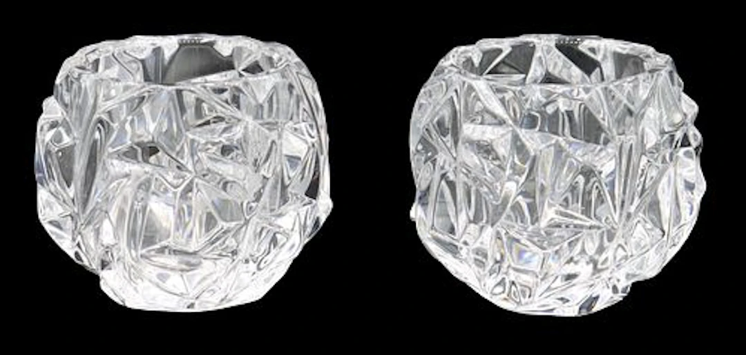 Pair of Tiffany & Co. Rock Cut Crystal Votive Candle Holders in Original Boxes