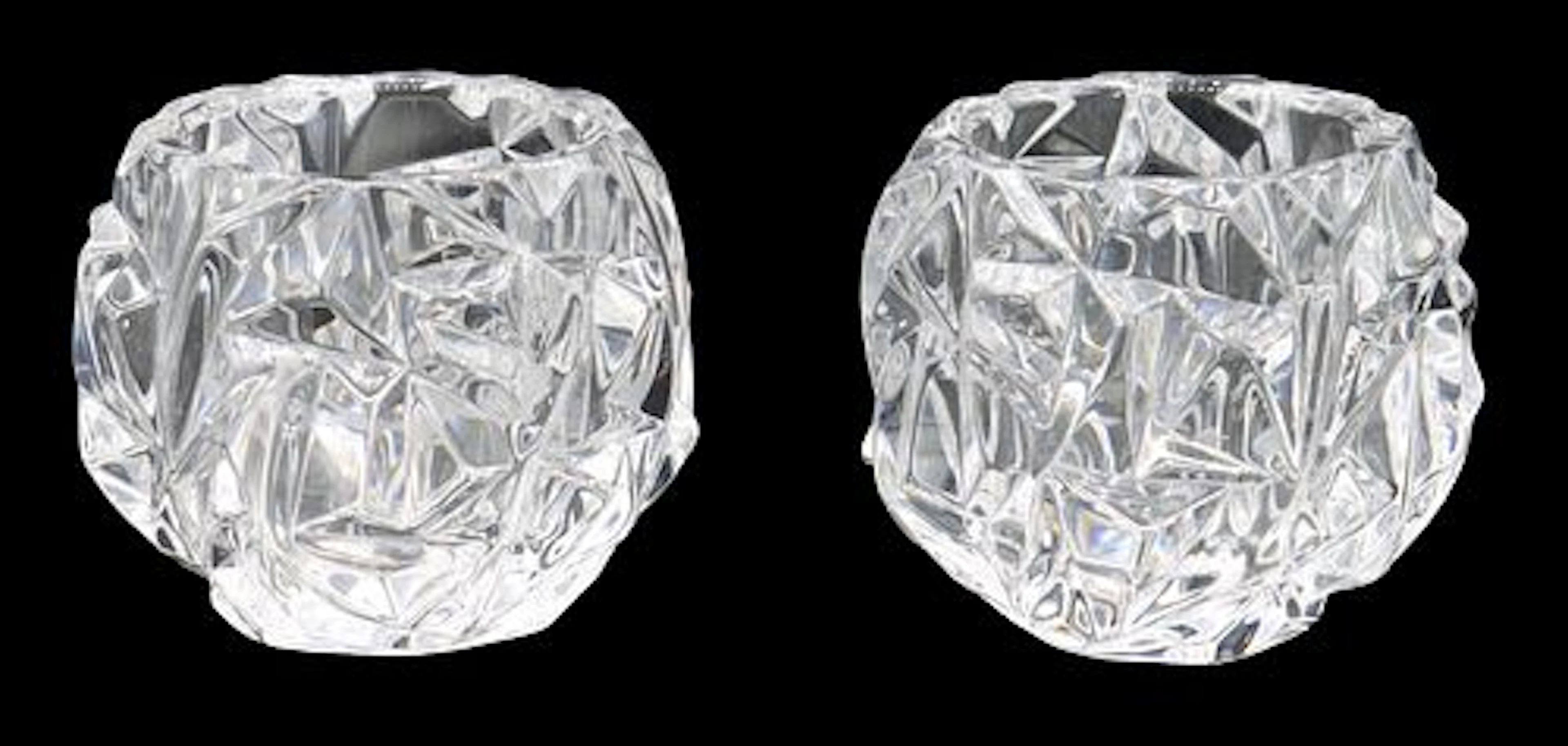 Pair of Tiffany & Co. Rock Cut Crystal Votive Candle Holders in Original Boxes