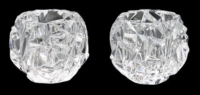 Pair of Tiffany & Co. Rock Cut Crystal Votive Candle Holders in Original Boxes