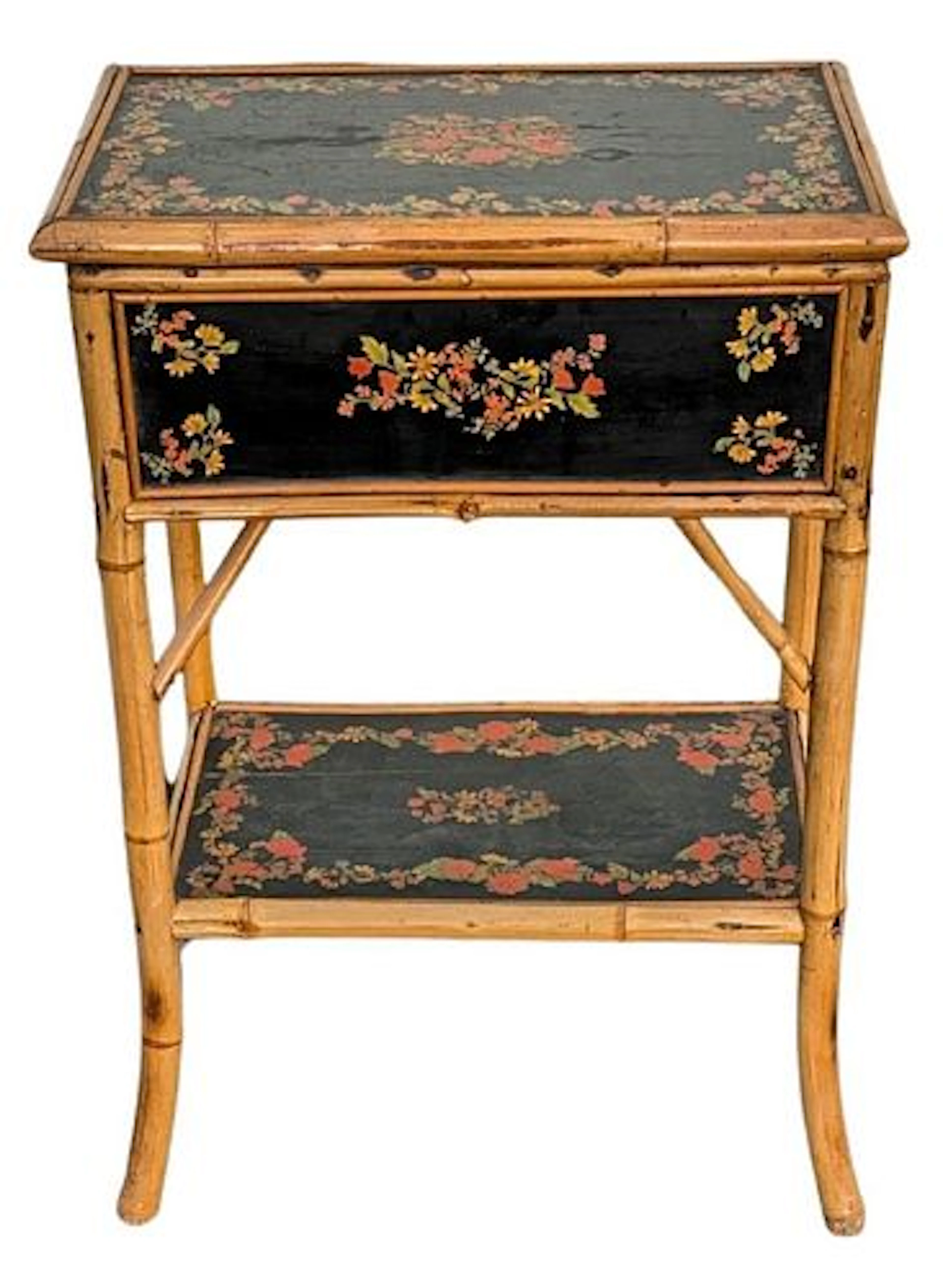 Late 19th Century Aesthetic Movement Bamboo and Black Lacquered Sewing Table