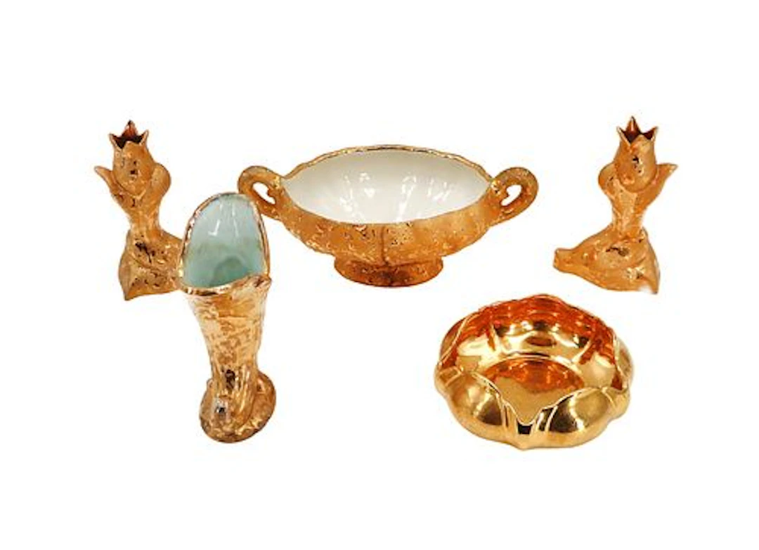 (5) Mid 20th Century Hand Decorated "Weeping Gold" Porcelain Tableware