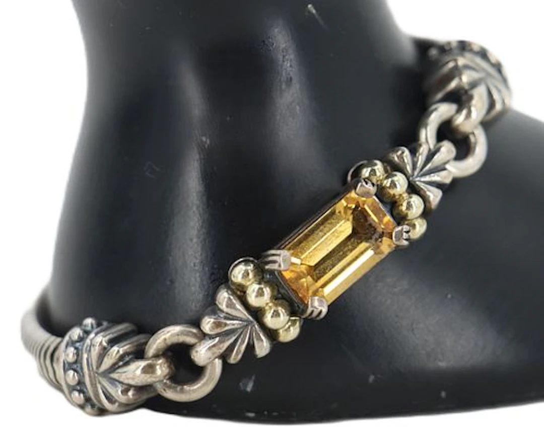 LAGOS Caviar Sterling Silver and 18k Gold and Citrine Link Bracelet