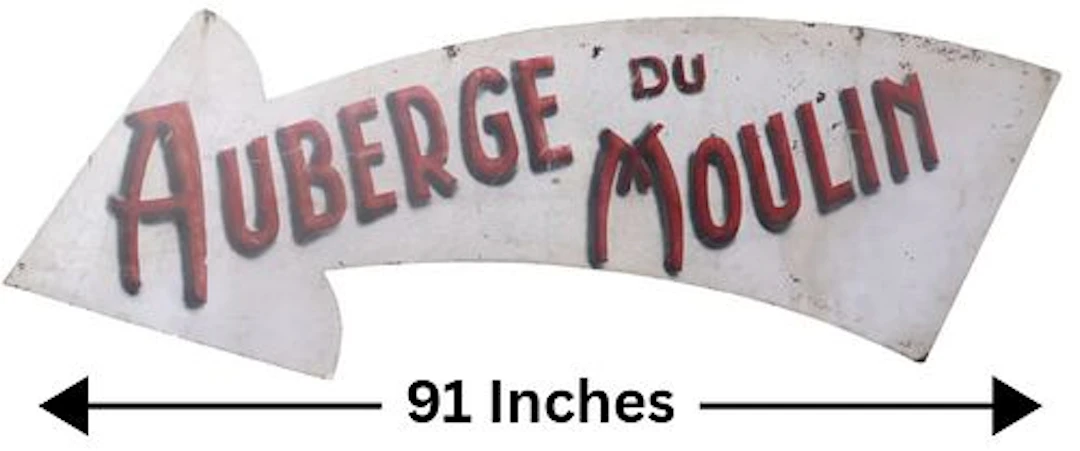 Vintage French Painted Metal Direction Sign "Auberge du Moulin"