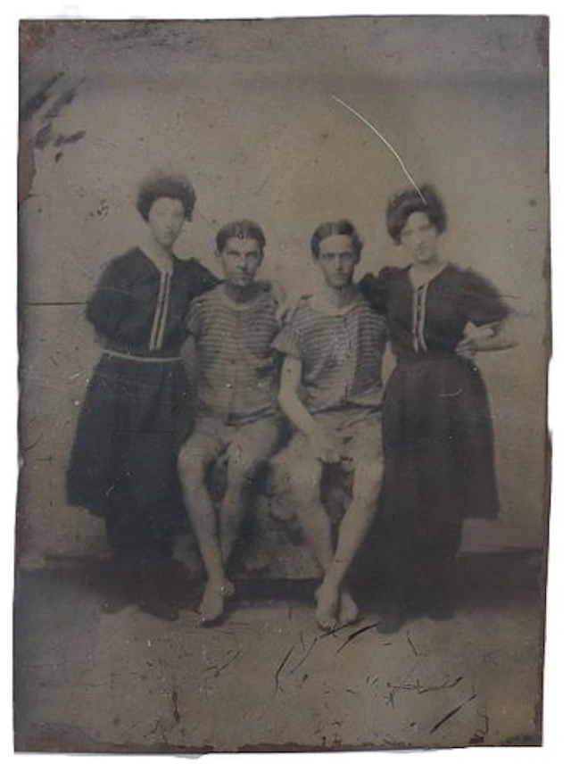 Antique Tintype Photograph of "Twin" Couples