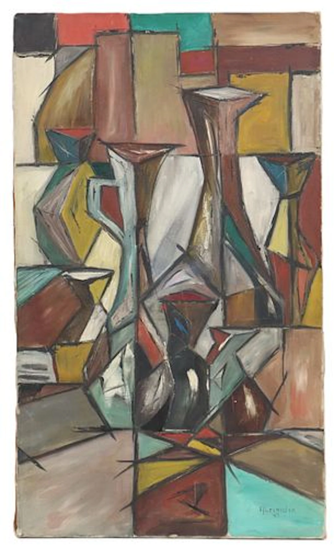 Signed Alexander (206h Century) Mid-Century Oil on Canvas Abstract Cubist