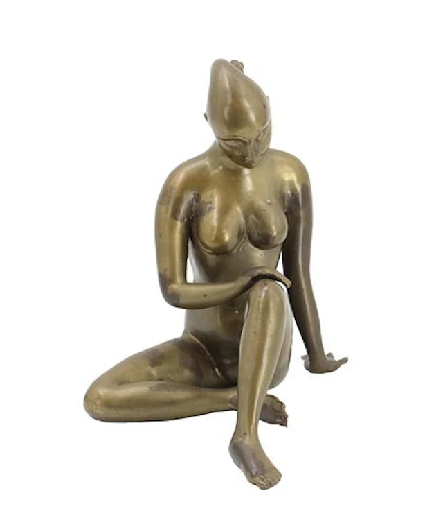 Modern American Bronze Figural Sculpture of Seated Nude Woman