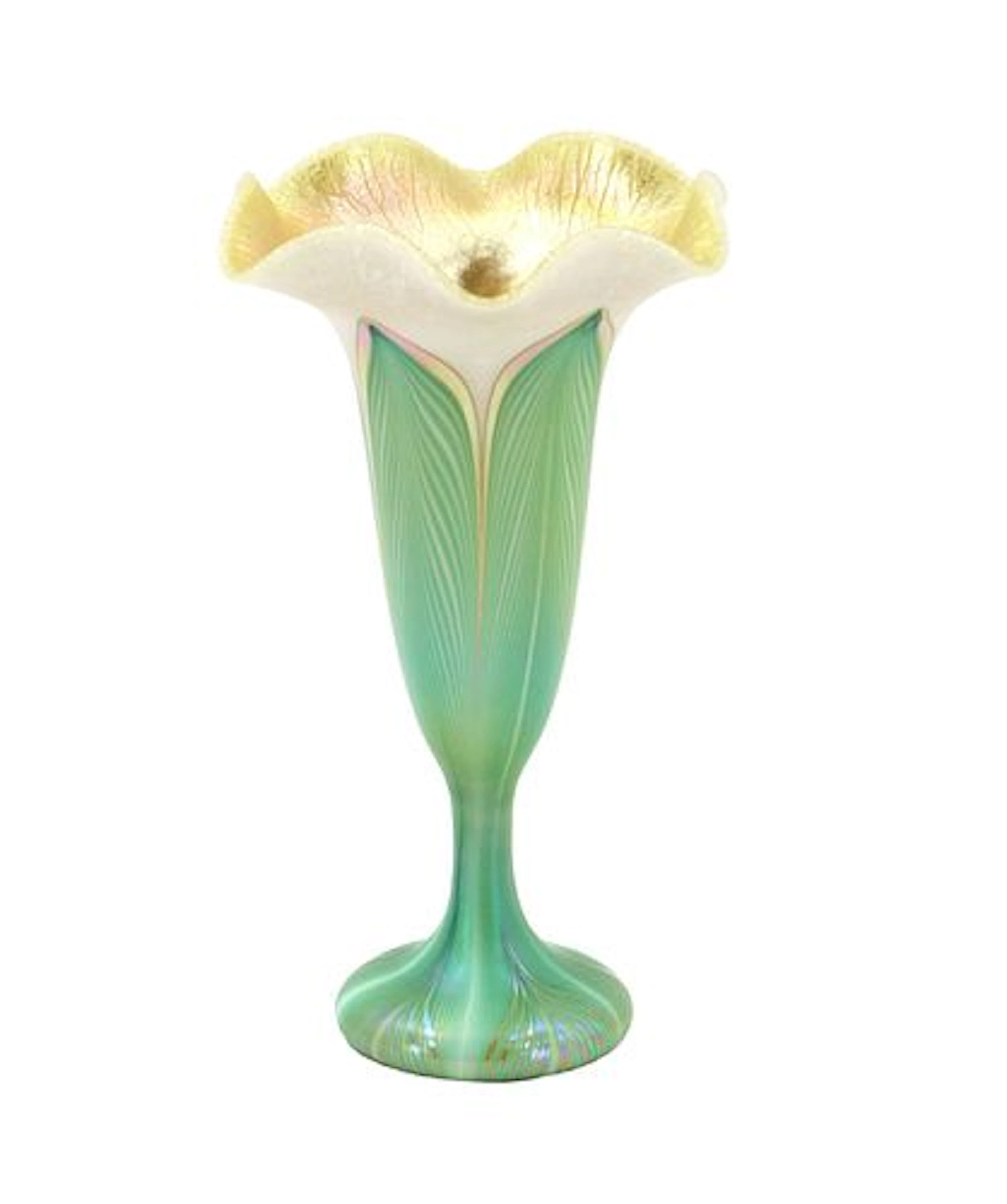 Quezal Art Glass & Decorating Co. Pulled Feather Floriform / Jack-in-the-Pulpit
