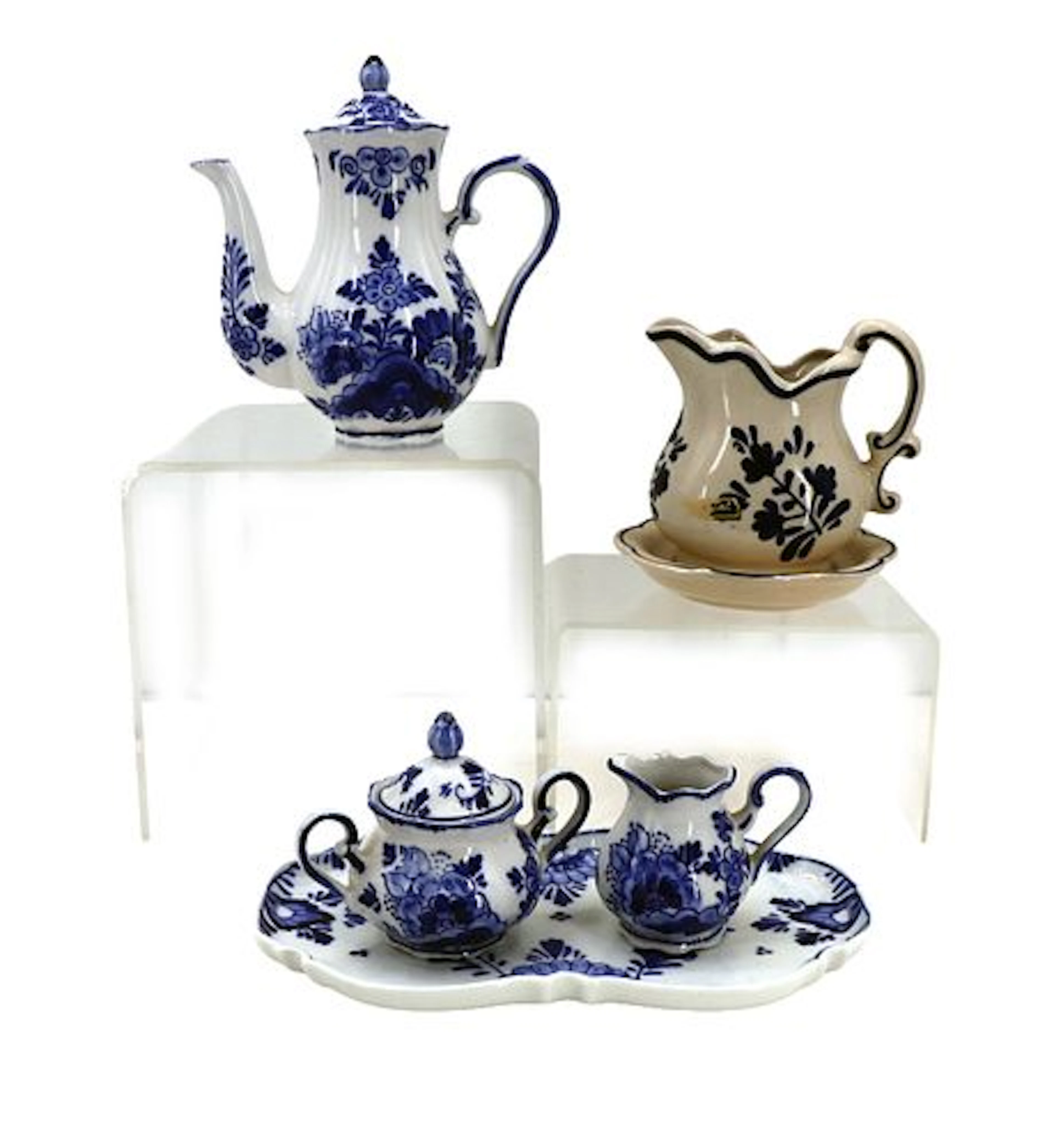 (6) Mostly Dutch Delft Earthenware Tea Serving Pieces