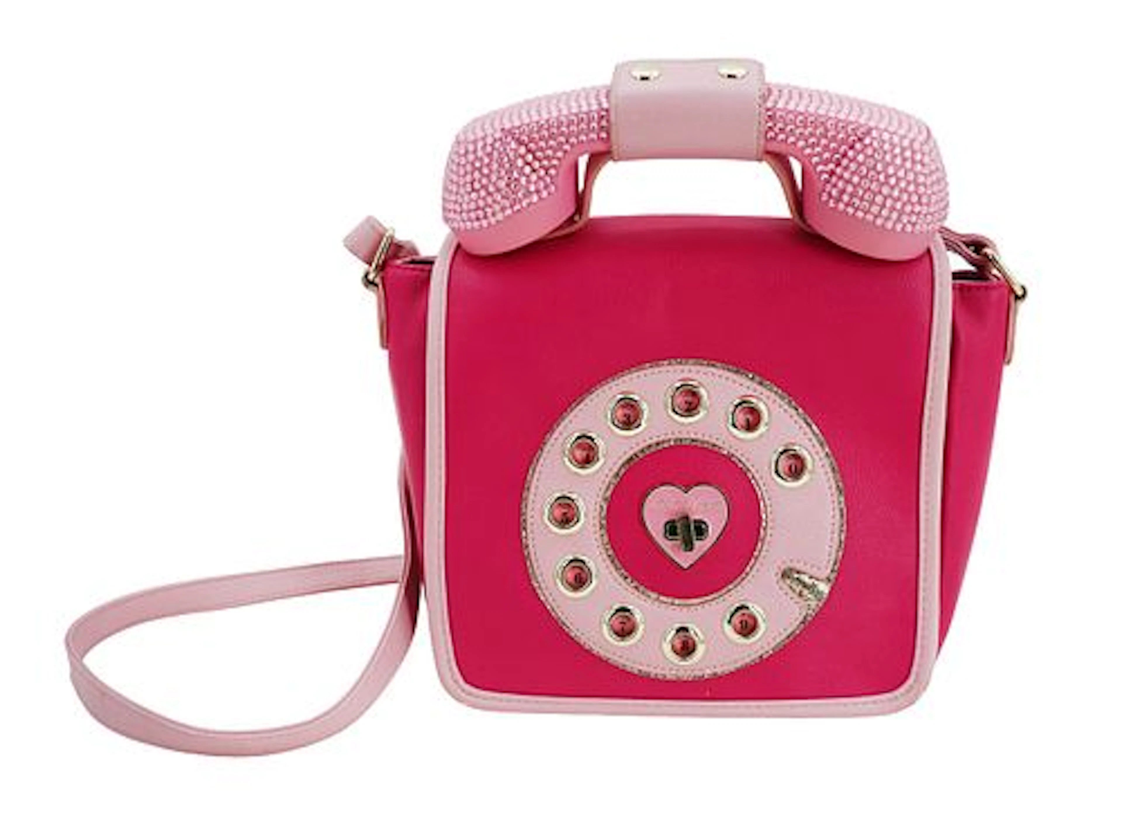 Betsey Johnson Kitsch Pink Rotary Phone Crossbody Handbag with Rhinestone