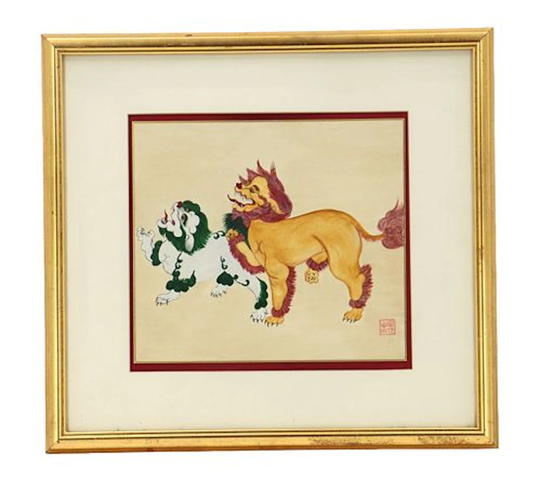 Antique Chinese "Snow Lions of Tibet" Painting on Silk