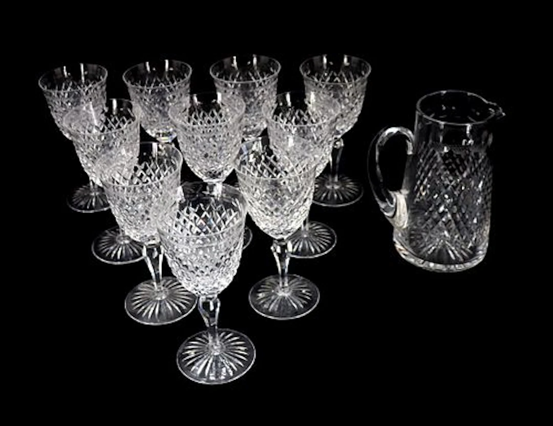 (10) Vintage English Stuart Cut Crystal Alana Water Glasses and (1)