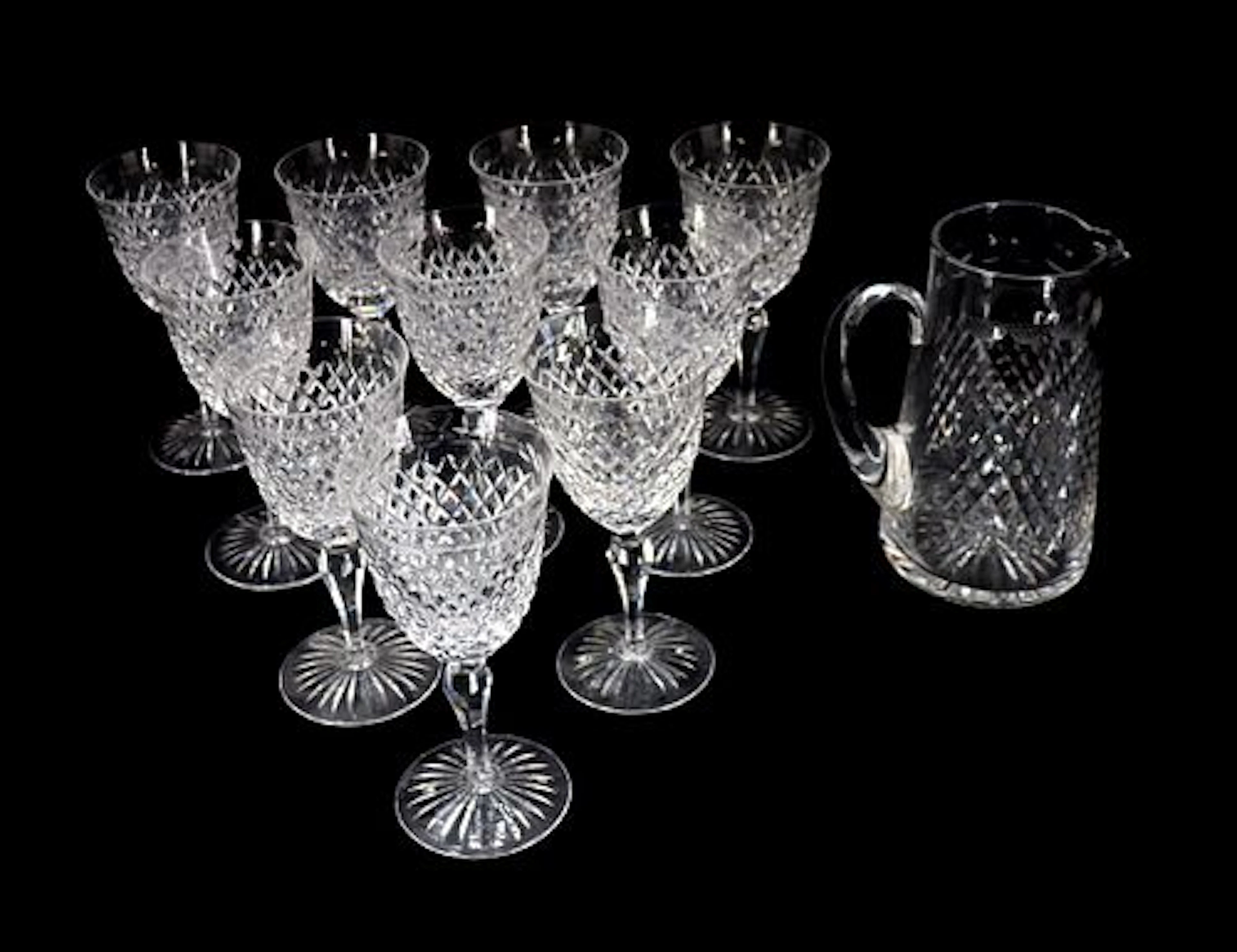 (10) Vintage English Stuart Cut Crystal Alana Water Glasses and (1)