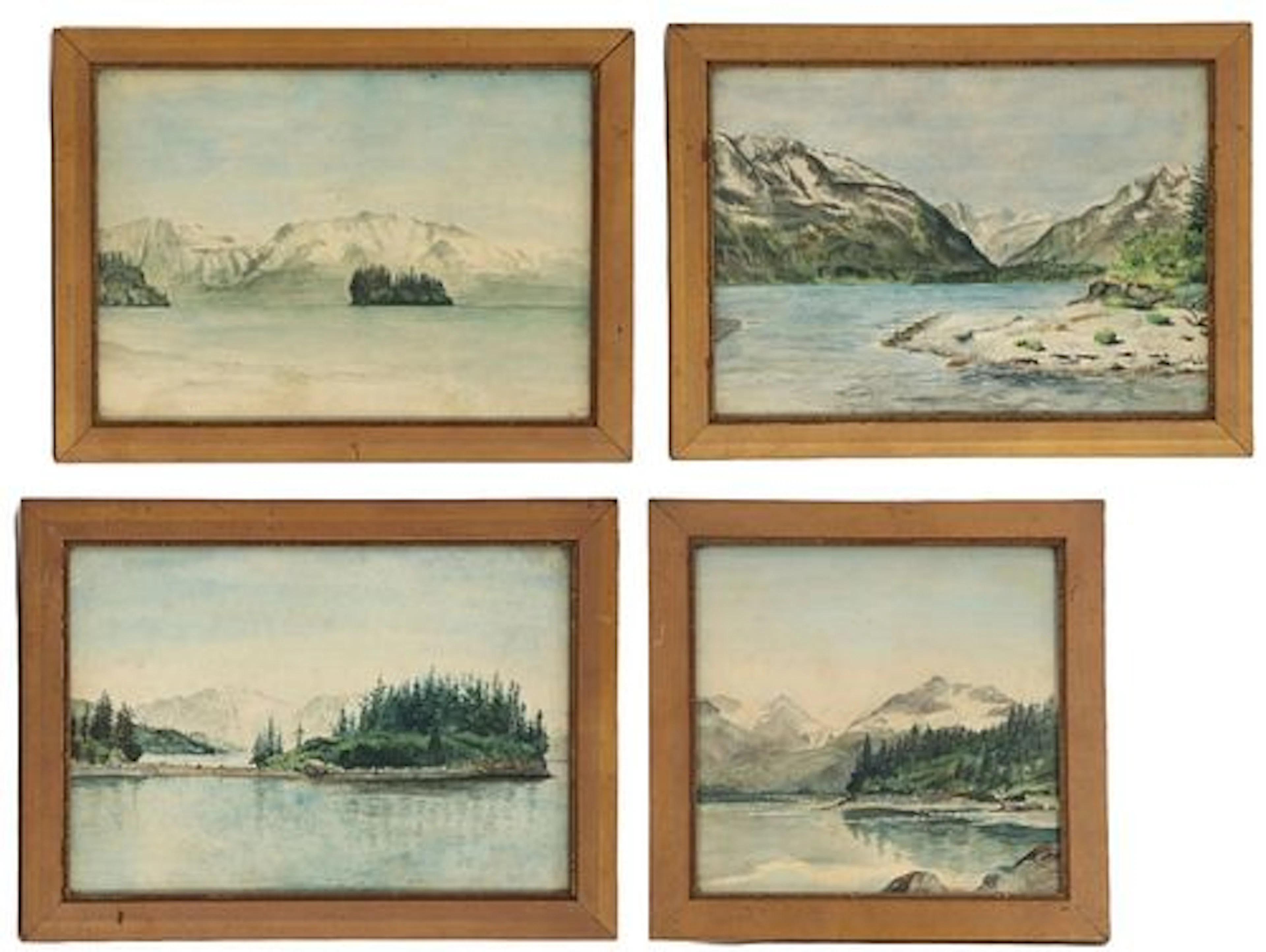 (4) Vintage Watercolor Lake and Mountain Landscapes