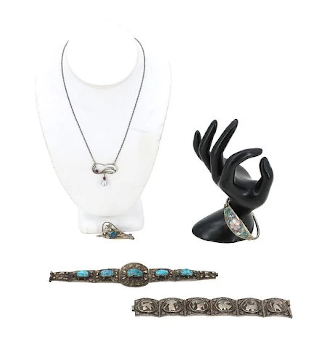 Tested Low-Grade Silver & Mixed Material Vintage Estate Jewelry 5-Piece