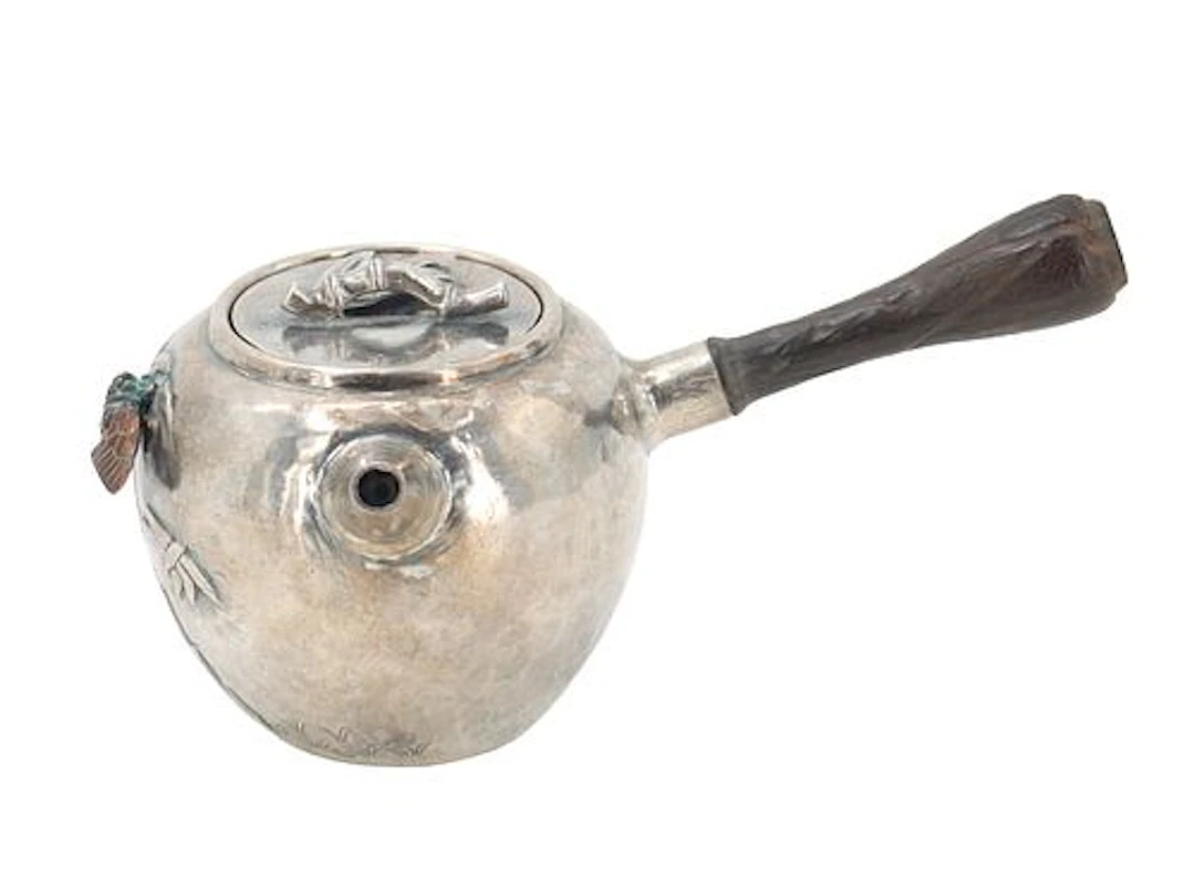 Antique Japanese Wood, Sterling Silver, and Copper Teapot - Approx. 10.860 ozt.