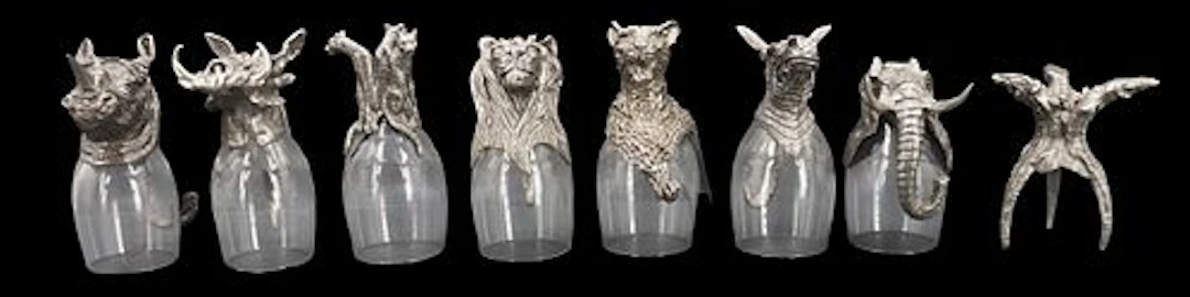 (8) Frankli Wild Pewter Animal Form Royal Selangor Shot Glasses - As Is