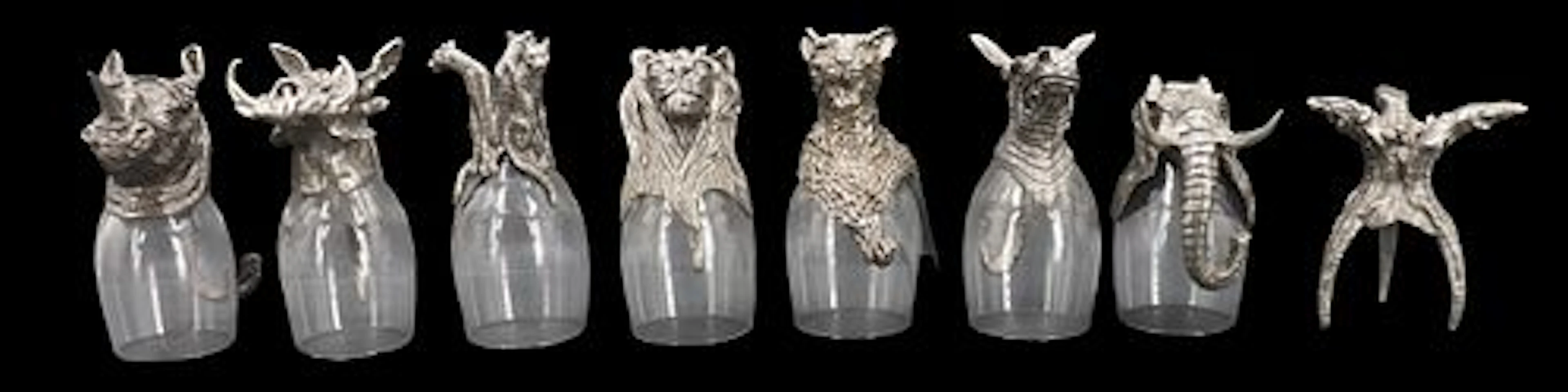(8) Frankli Wild Pewter Animal Form Royal Selangor Shot Glasses - As Is