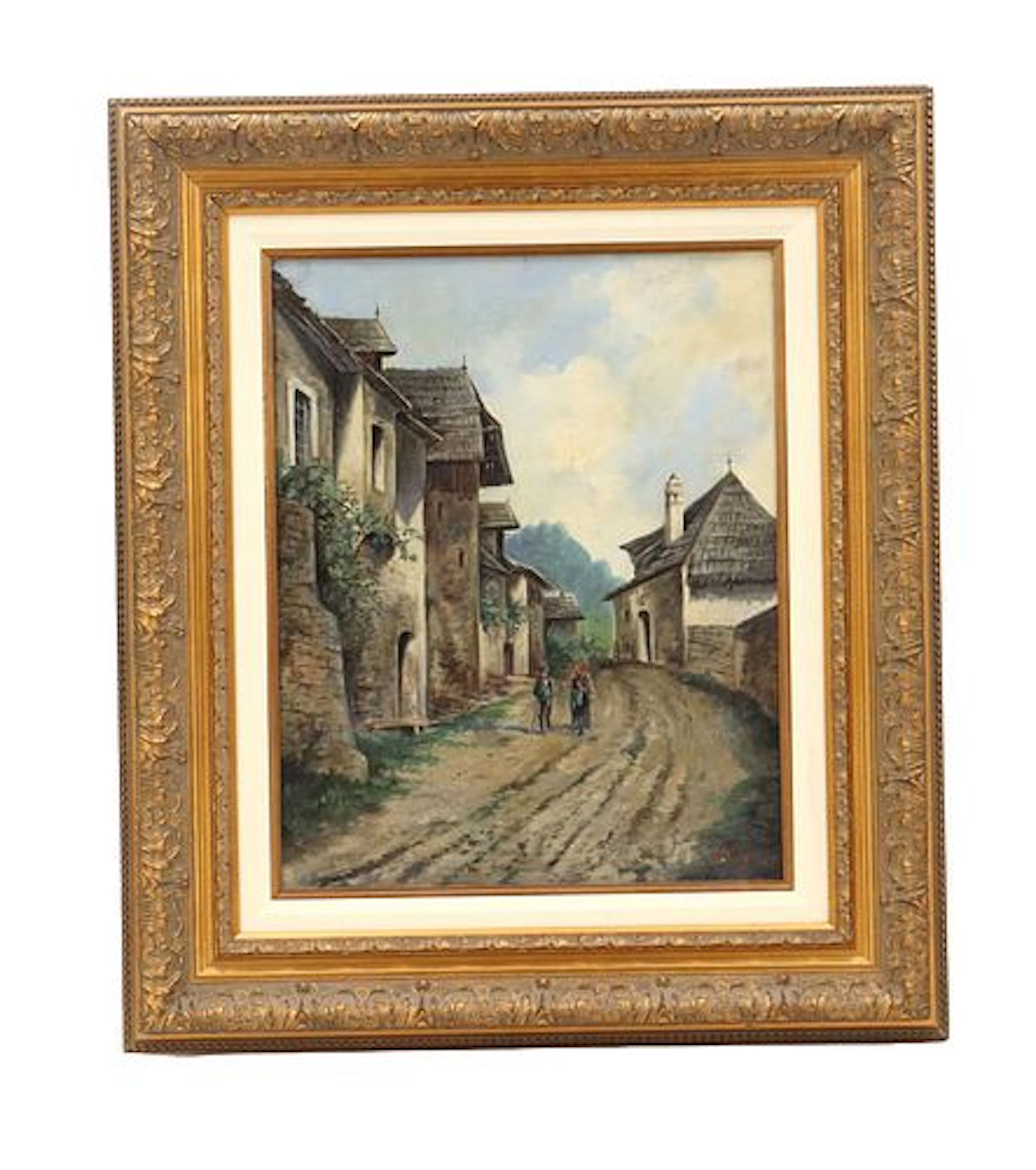 H. Roger (19th Century) British, "Stick Gatherer in the Village" Oil on Canvas