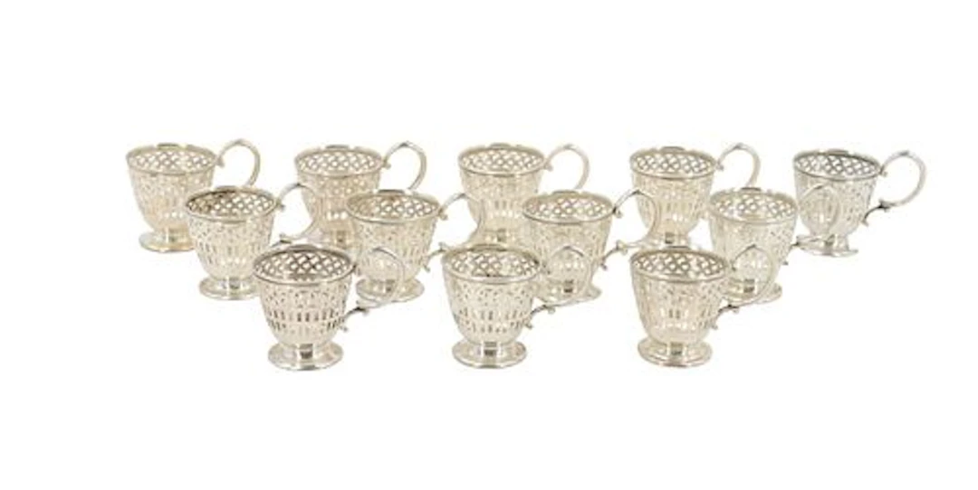 (12) Webster Co. Sterling Silver Pierced Demitasse Cup Holders - 7.020 ozt.
