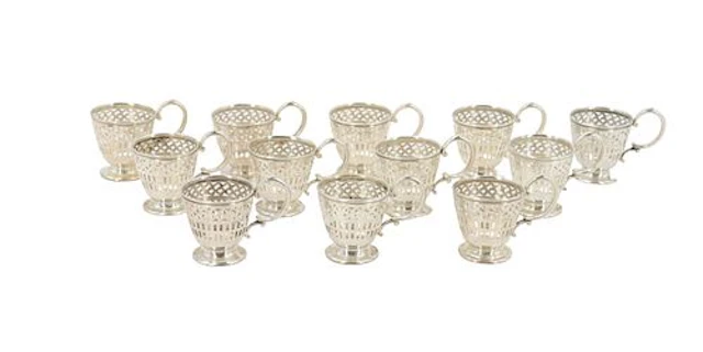 (12) Webster Co. Sterling Silver Pierced Demitasse Cup Holders - 7.020 ozt.