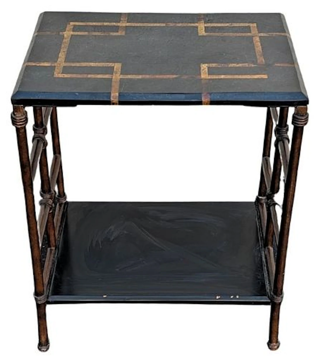 Aesthetic Movement Style Two-Tier Stone and Metal Occasional Side Table