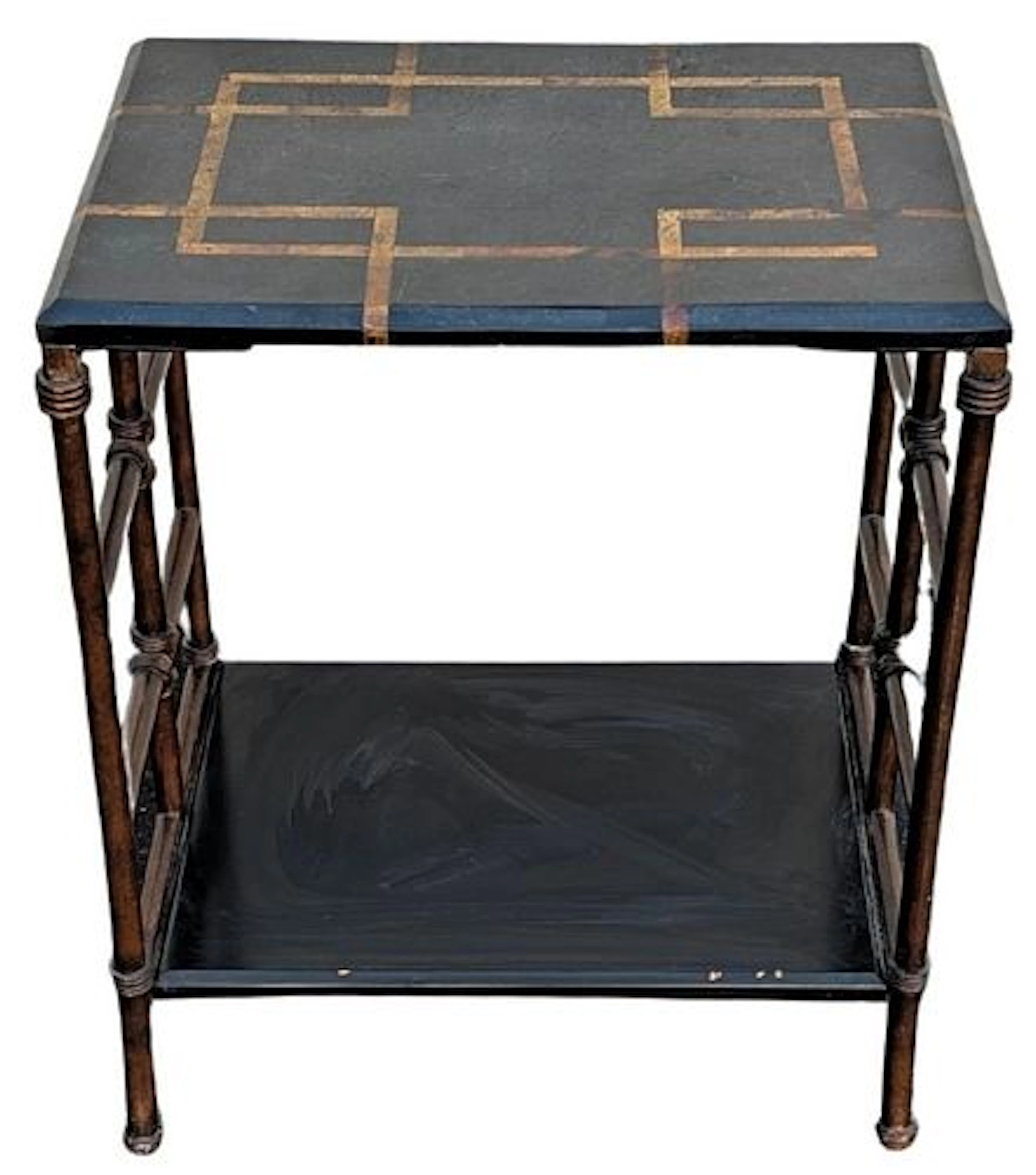 Aesthetic Movement Style Two-Tier Stone and Metal Occasional Side Table