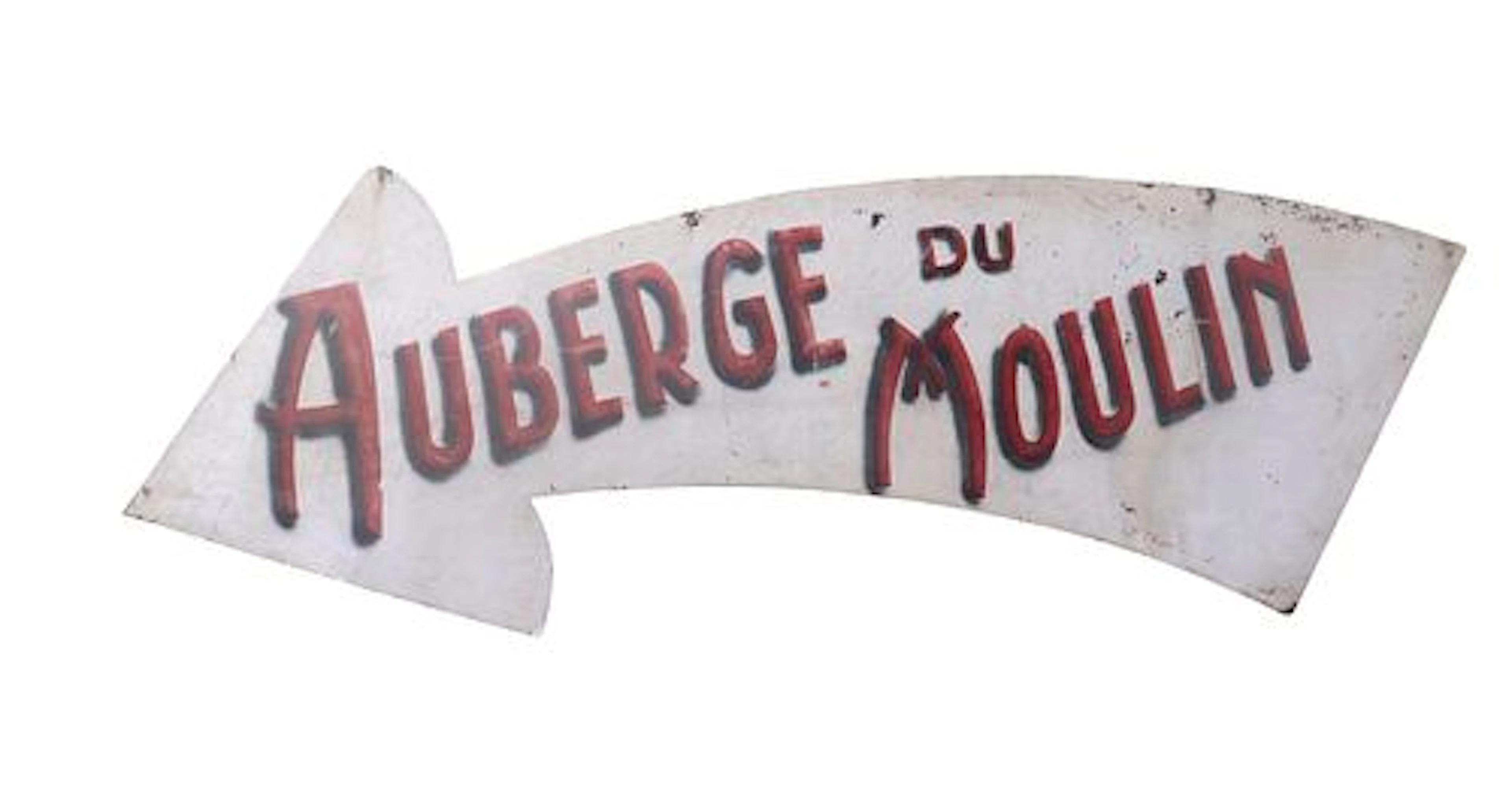 Vintage French Painted Metal Direction Sign "Auberge du Moulin"