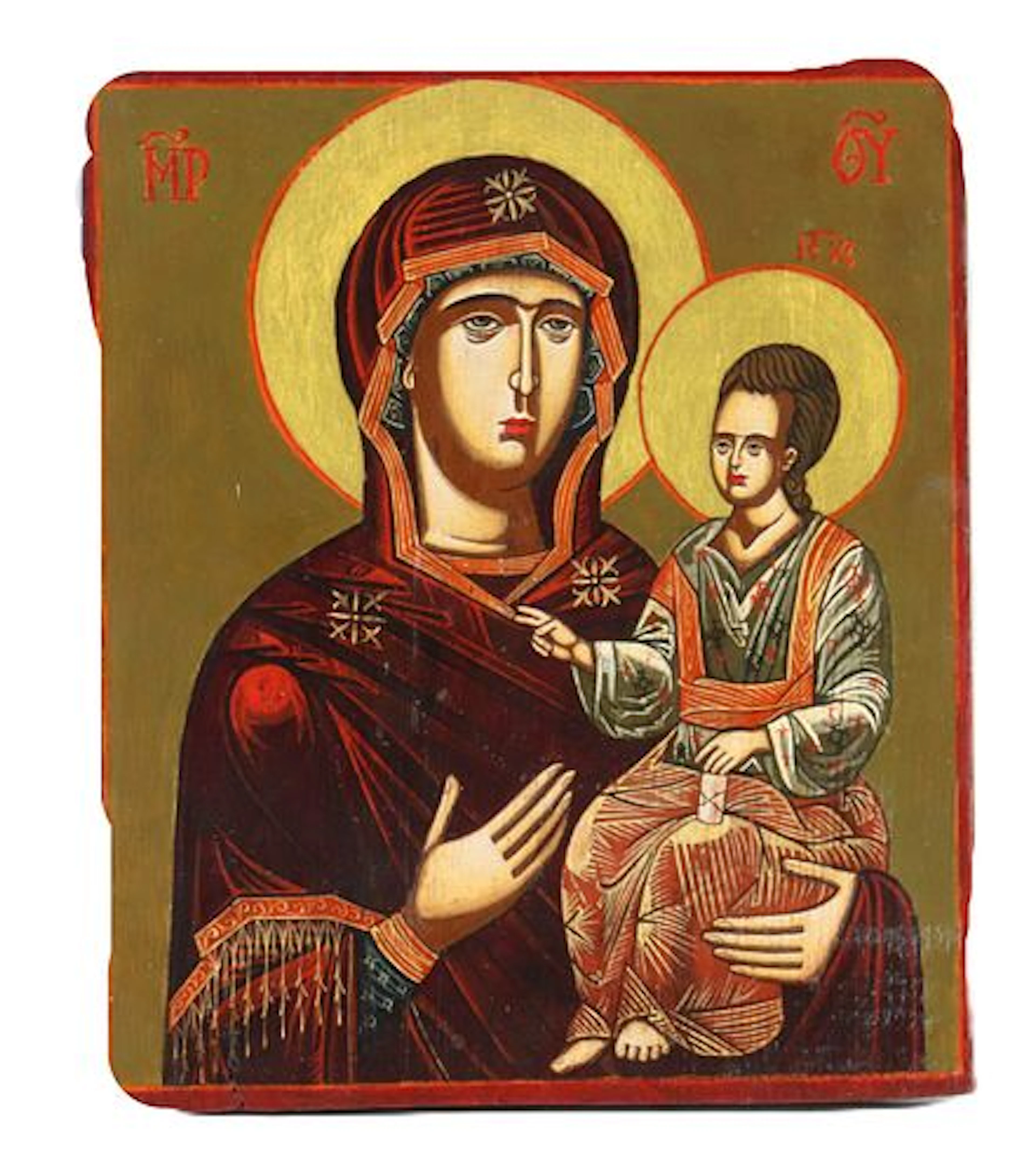 20th Century Russian Hand-Painted Icon with Bulgarian Inscription