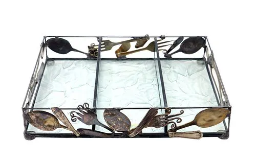 Diane Markin (Born 1945) American, Handmade Metal and Glass Silverware Holder