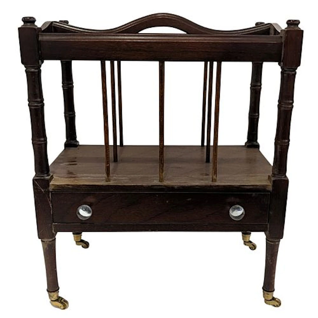 Vintage Canterbury Regency Style Rolling Magazine Rack