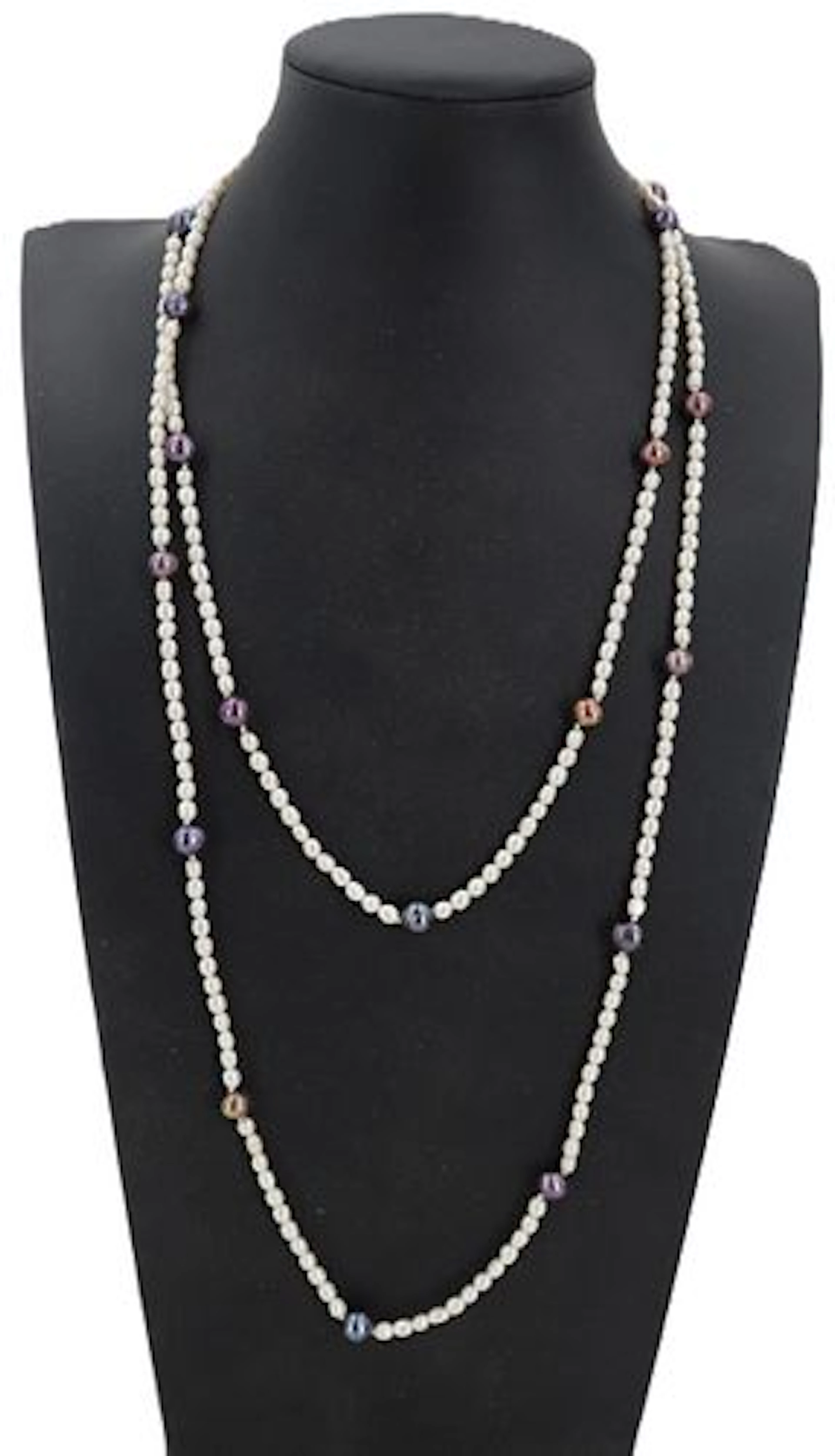 Long White and Silver Pearl Necklace