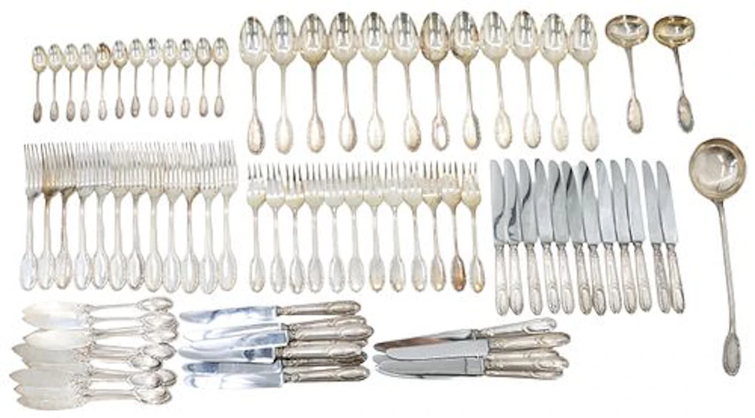 (87) French Gustave Keller 12-Person Sterling Flatware Set - 153.565 ozt.
