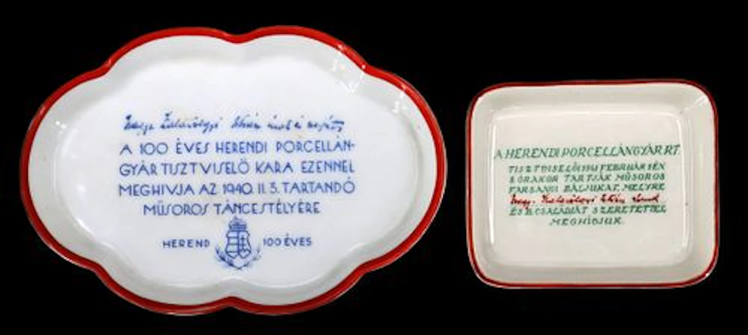 (2) Rare Hungarian Herend 1940s Commemorative Porcelain Dishes