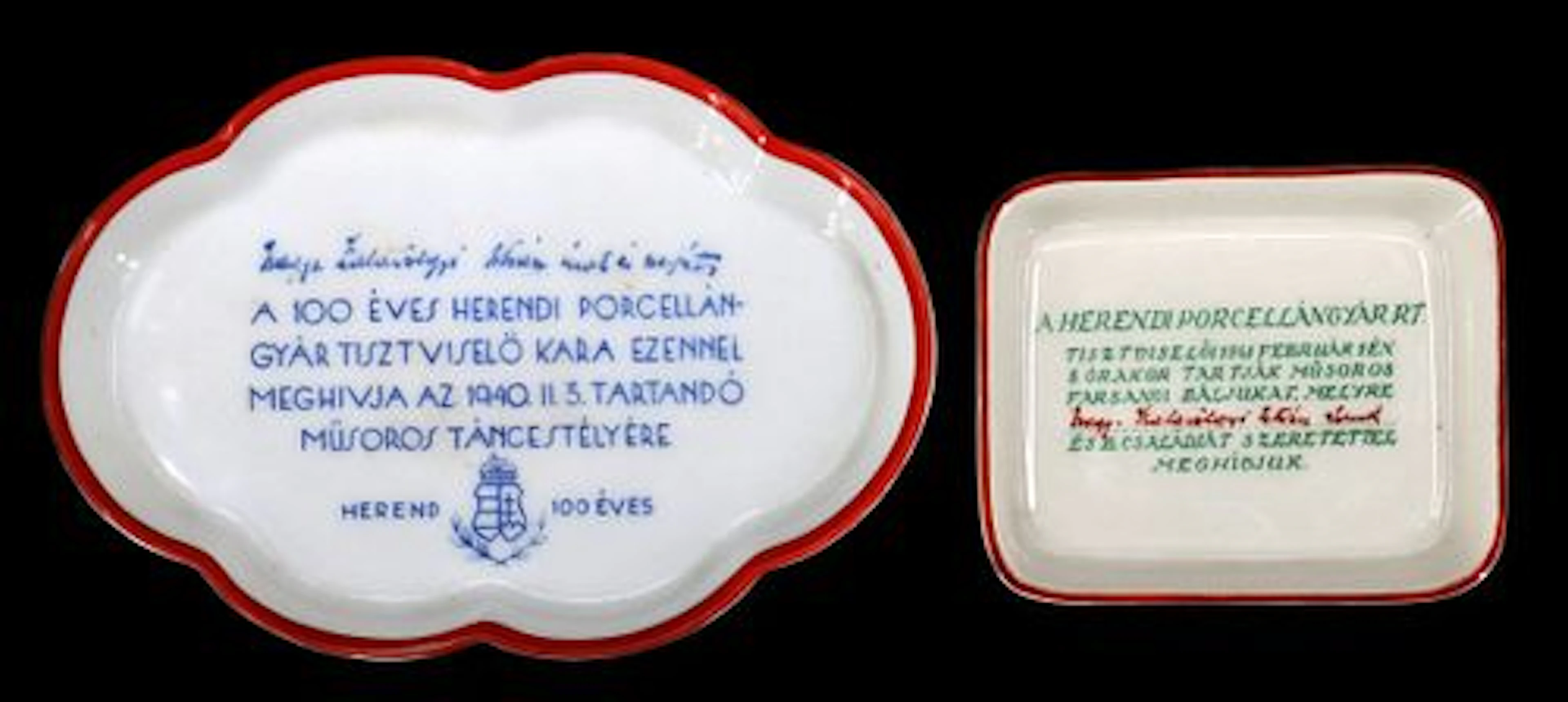 (2) Rare Hungarian Herend 1940s Commemorative Porcelain Dishes