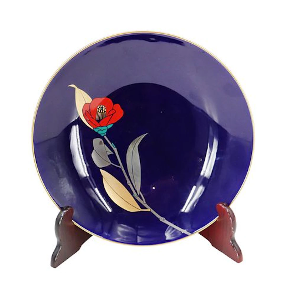 Vintage Japanese Koransha Porcelain Bowl on Wood Stand