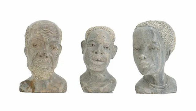(3) African Shona Soapstone Hand-Carved Busts