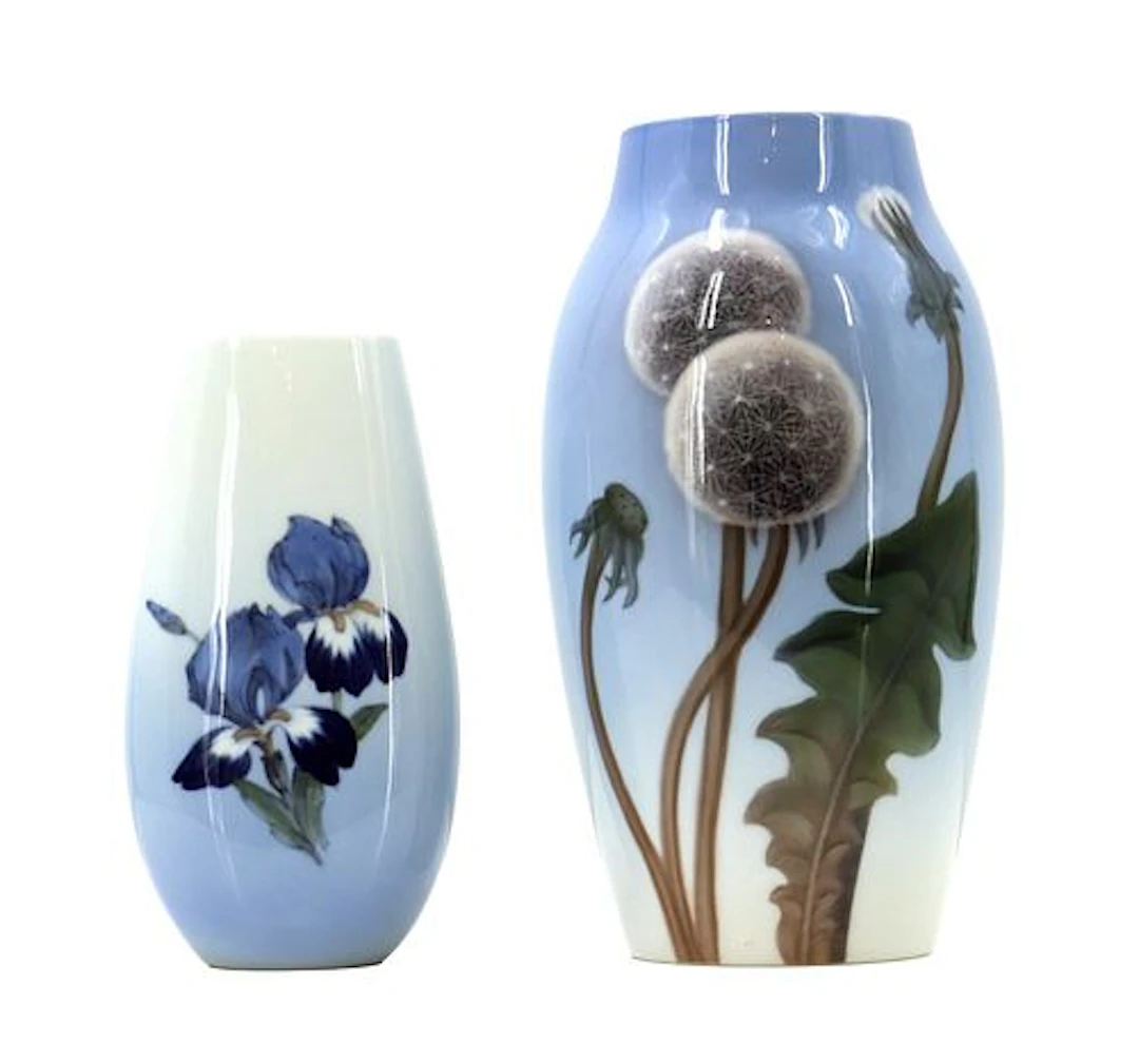 (2) Vintage Hand-Painted Danish Porcelain Vases