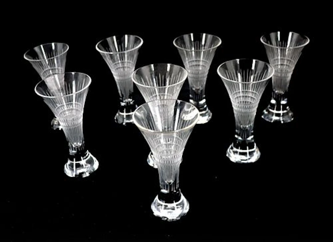 (8) Etched Crystal Fluted Glasses