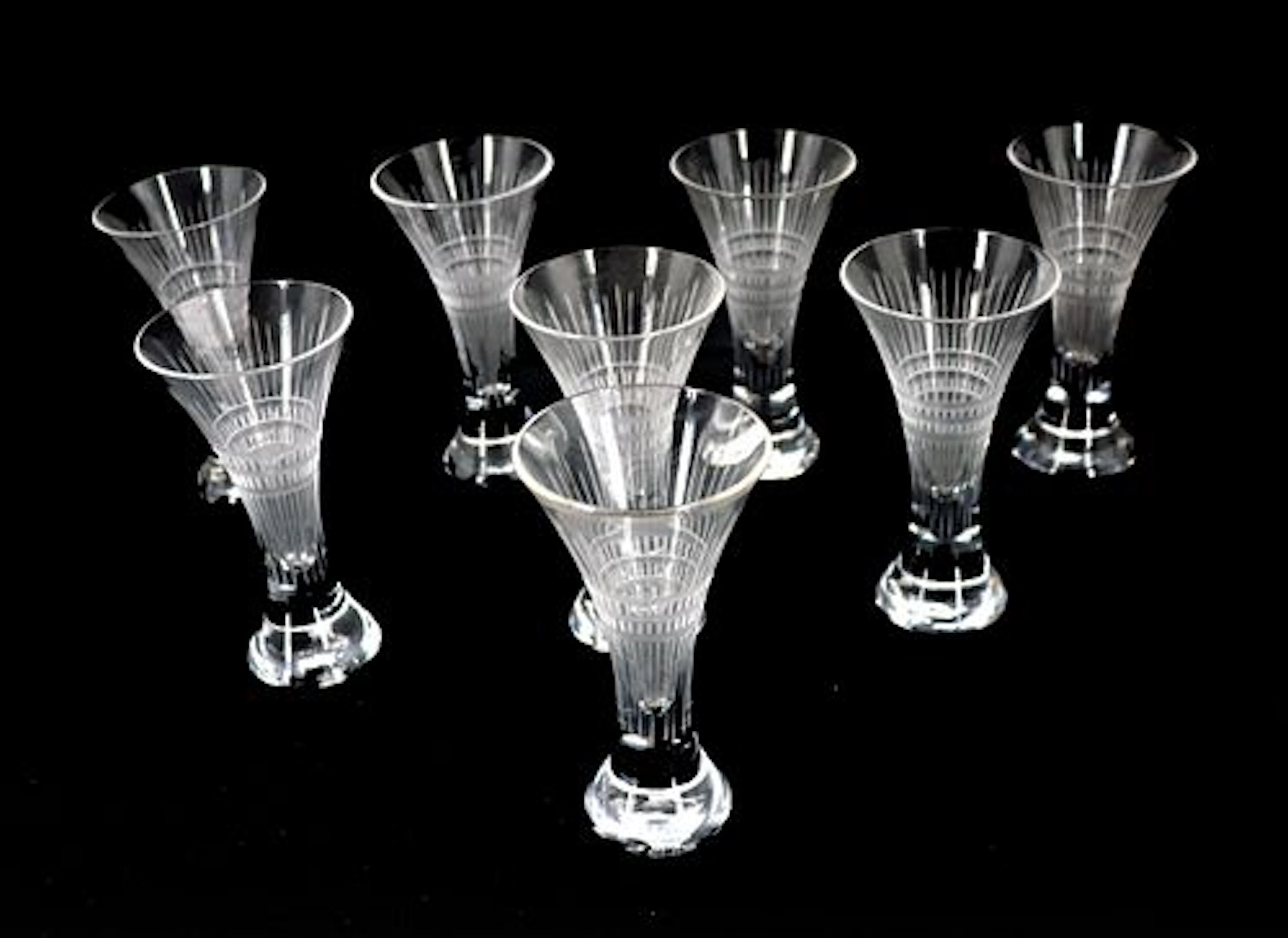 (8) Etched Crystal Fluted Glasses